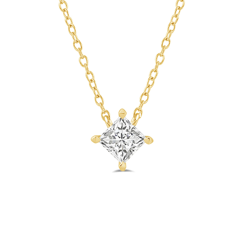 4 Prong Kite Set Lab Created Diamond Princess Solitaire Necklace with 14KT Yellow Gold / Lab / 1/2 Cut Diamond in 14KT Yellow Gold / Lab / 1/2 view 4
