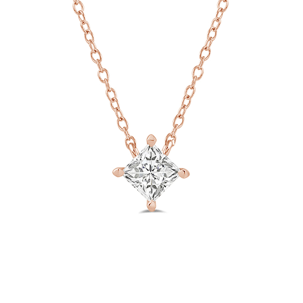 4 Prong Kite Set Lab Created Diamond Princess Solitaire Necklace with 14KT Rose Gold / Lab / 1/2 Cut Diamond in 14KT Rose Gold / Lab / 1/2 view 4
