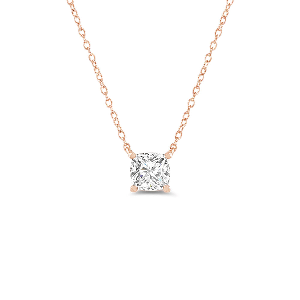 4 Prong Basket Lab Created Diamond Cushion Solitaire Necklace with 14KT Rose Gold / Lab / 1/2 Cut Diamond in 14KT Rose Gold / Lab / 1/2 view 1
