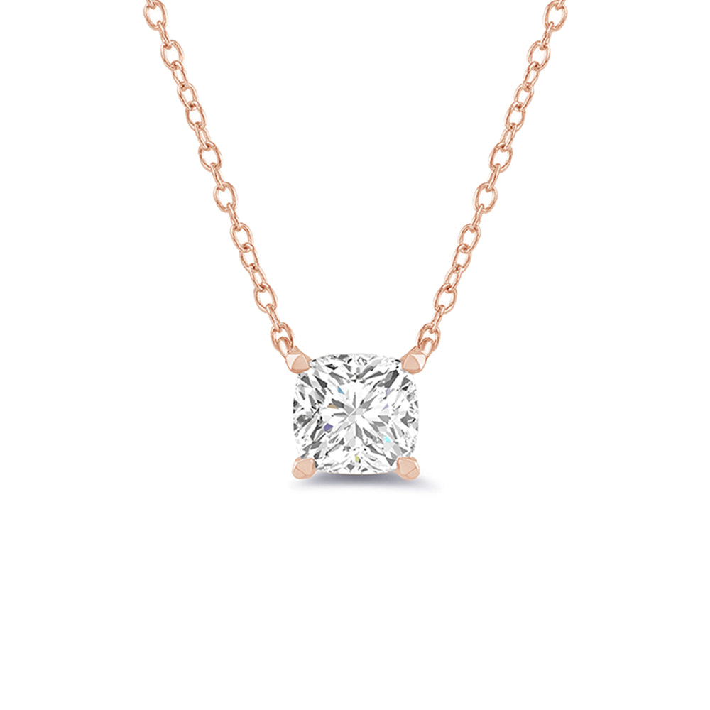 4 Prong Basket Lab Created Diamond Cushion Solitaire Necklace with 14KT Rose Gold / Lab / 1/2 Cut Diamond in 14KT Rose Gold / Lab / 1/2 view 4
