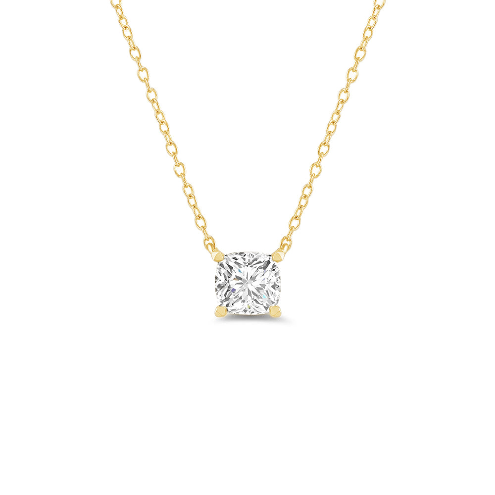 4 Prong Basket Lab Created Diamond Cushion Solitaire Necklace with 14KT Yellow Gold / Lab / 1/2 Cut Diamond in 14KT Yellow Gold / Lab / 1/2 view 1
