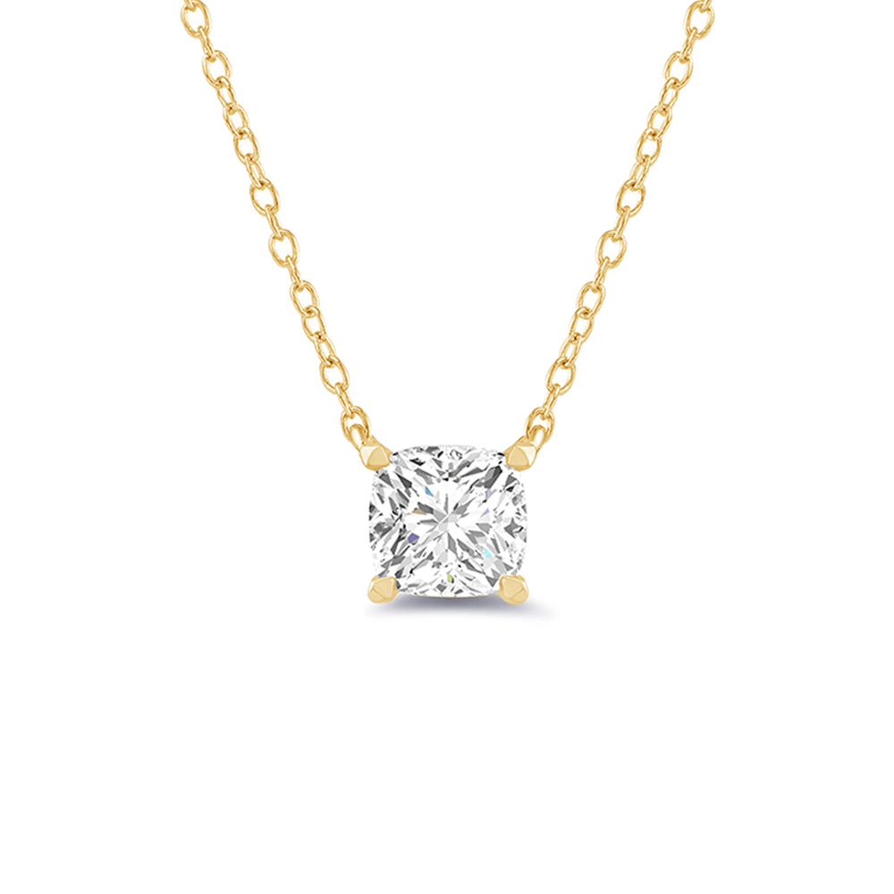 4 Prong Basket Lab Created Diamond Cushion Solitaire Necklace with 14KT Yellow Gold / Lab / 1/2 Cut Diamond in 14KT Yellow Gold / Lab / 1/2 view 4
