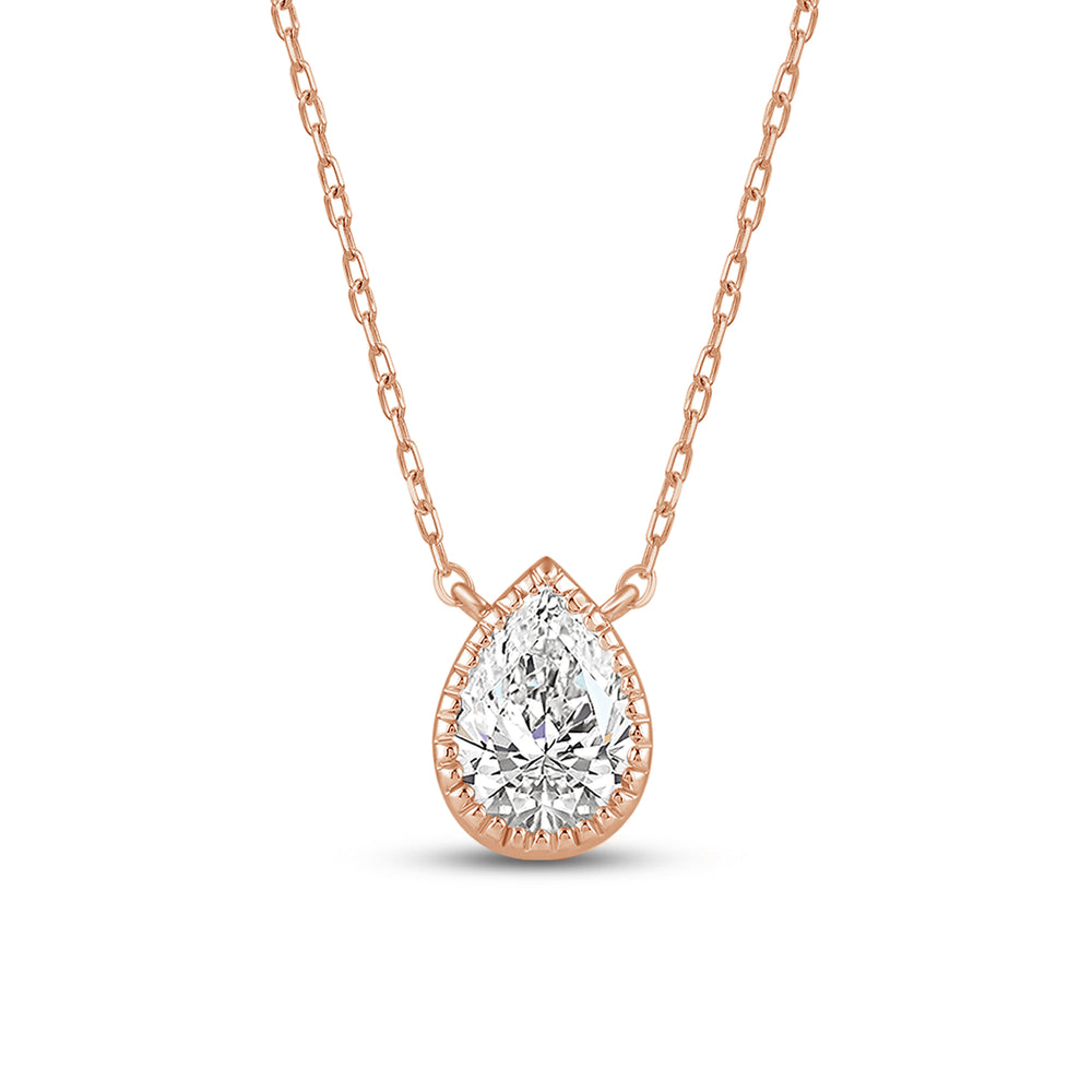 Milgrain Bezel Set Lab Created Diamond Pear Drop Solitaire Necklace with 14KT Rose Gold / Lab / 1/2 Cut Diamond in 14KT Rose Gold / Lab / 1/2 view 4
