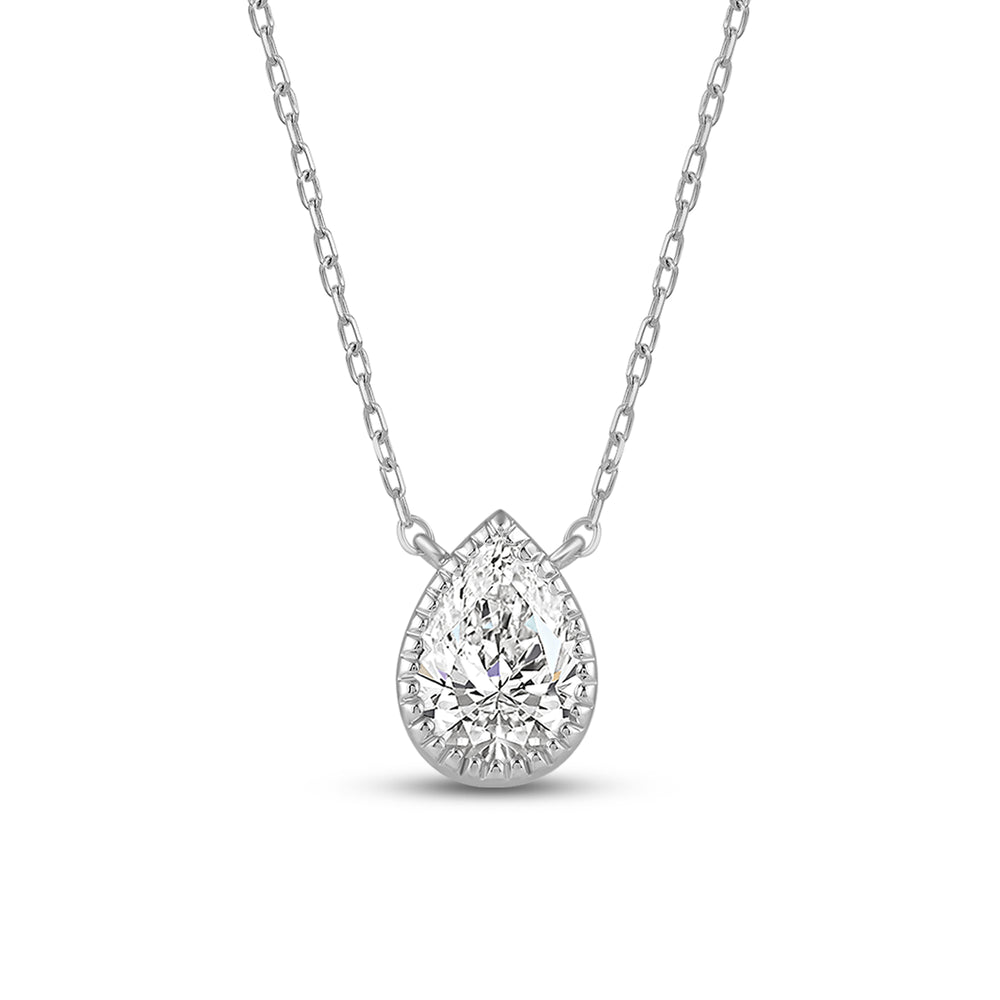 Milgrain Bezel Set Lab Created Diamond Pear Drop Solitaire Necklace with 14KT White Gold / Lab / 1/2 Cut Diamond in 14KT White Gold / Lab / 1/2 view 4
