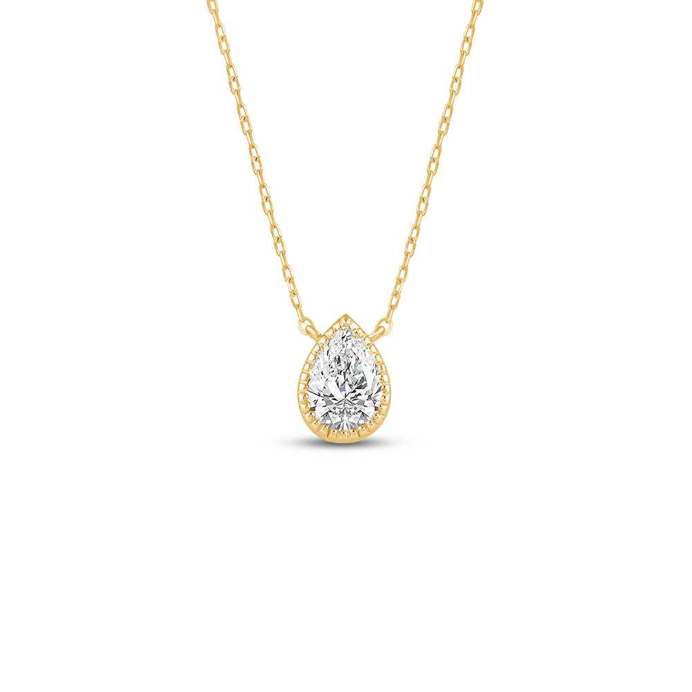 Milgrain Bezel Set Lab Created Diamond Pear Drop Solitaire Necklace with 14KT Yellow Gold / Lab / 1/2 Cut Diamond in 14KT Yellow Gold / Lab / 1/2 view 1

