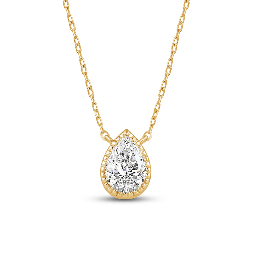 Milgrain Bezel Set Lab Created Diamond Pear Drop Solitaire Necklace with 14KT Yellow Gold / Lab / 1/2 Cut Diamond in 14KT Yellow Gold / Lab / 1/2 view 4
