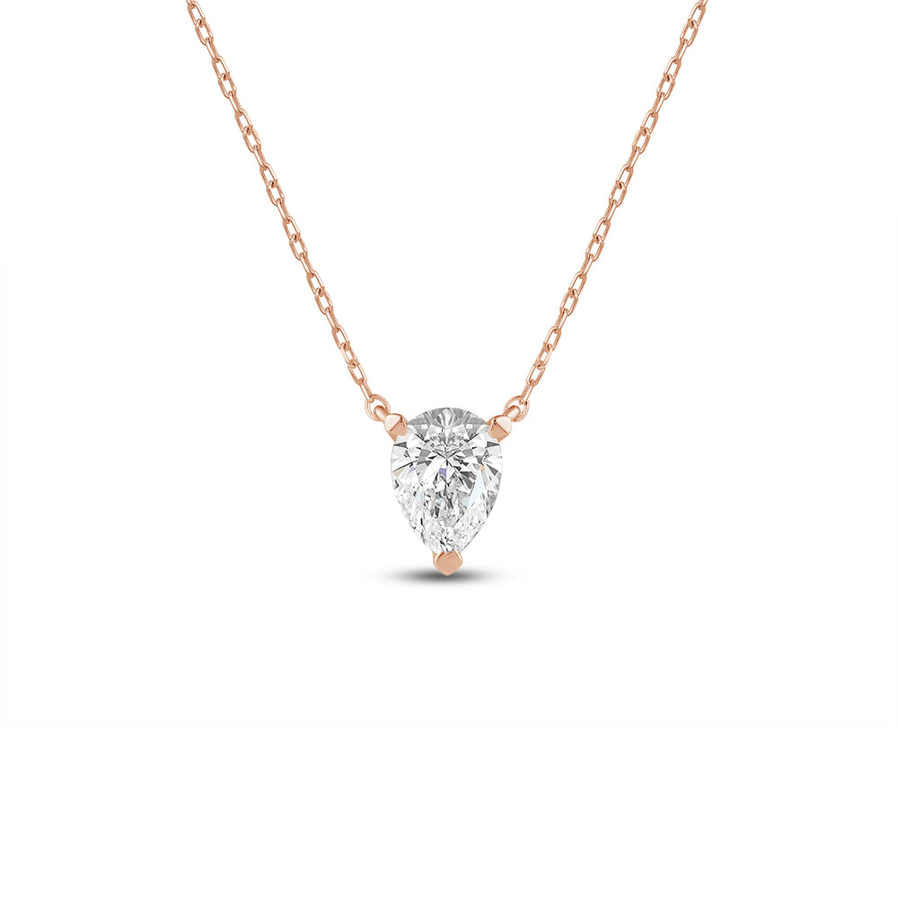 3 Prong Point Down Lab Created Diamond Pear Drop Solitaire Necklace with 14KT Rose Gold / Lab / 1/2 Cut Diamond in 14KT Rose Gold / Lab / 1/2 view 1
