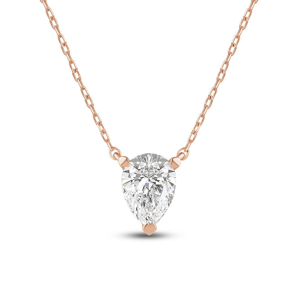 3 Prong Point Down Lab Created Diamond Pear Drop Solitaire Necklace with 14KT Rose Gold / Lab / 1/2 Cut Diamond in 14KT Rose Gold / Lab / 1/2 view 4
