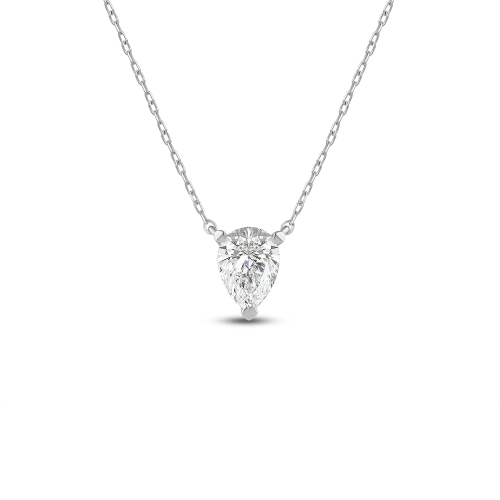 3 Prong Point Down Lab Created Diamond Pear Drop Solitaire Necklace with 14KT White Gold / Lab / 1/2 Cut Diamond in 14KT White Gold / Lab / 1/2 view 1
