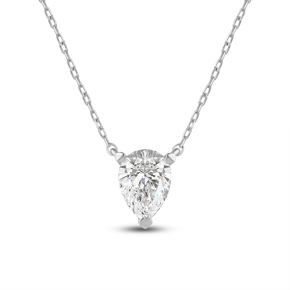 3 Prong Point Down Lab Created Diamond Pear Drop Solitaire Necklace with 14KT White Gold / Lab / 1/2 Cut Diamond in 14KT White Gold / Lab / 1/2 view 4
