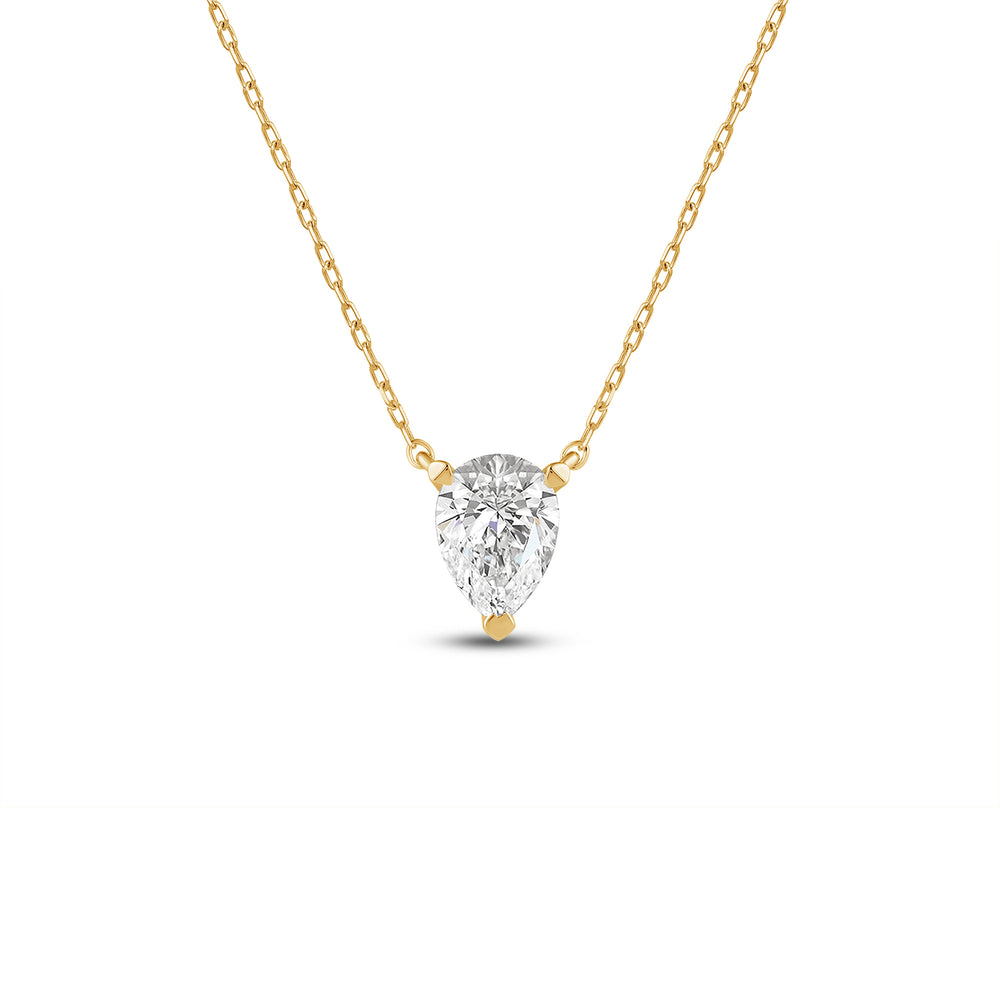 3 Prong Point Down Lab Created Diamond Pear Drop Solitaire Necklace with 14KT Yellow Gold / Lab / 1/2 Cut Diamond in 14KT Yellow Gold / Lab / 1/2 view 1
