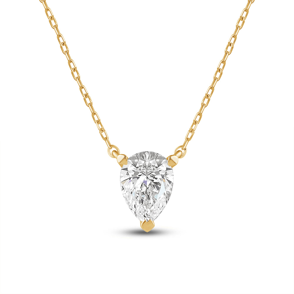 3 Prong Point Down Lab Created Diamond Pear Drop Solitaire Necklace with 14KT Yellow Gold / Lab / 1/2 Cut Diamond in 14KT Yellow Gold / Lab / 1/2 view 4
