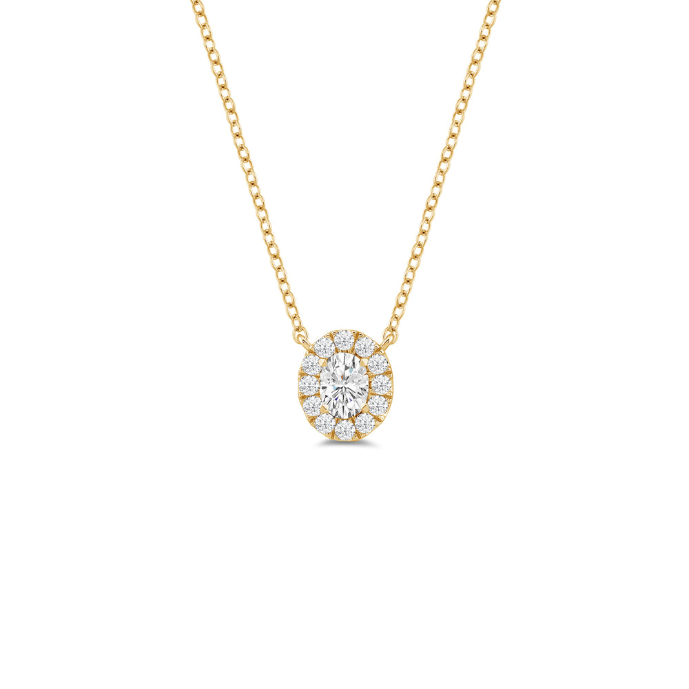 Halo Oval Lab Created Diamond Necklace with 14KT Yellow Gold / Lab / 3/4 Cut Diamond in 14KT Yellow Gold / Lab / 3/4 view 1
