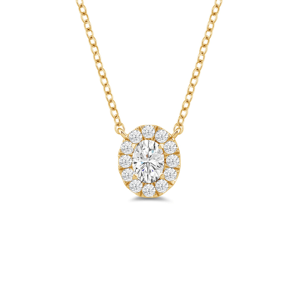 Halo Oval Lab Created Diamond Necklace with 14KT Yellow Gold / Lab / 3/4 Cut Diamond in 14KT Yellow Gold / Lab / 3/4 view 4
