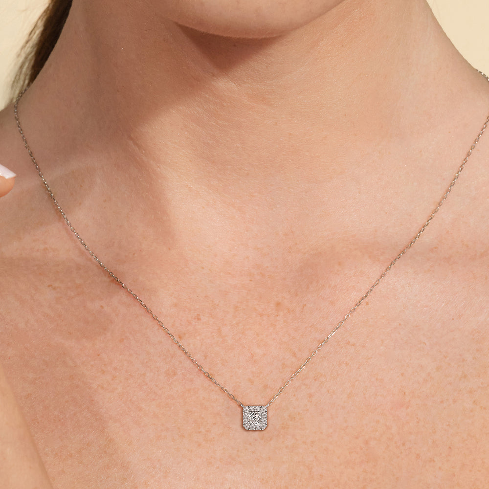 Halo Princess Lab Created Diamond Necklace with 14KT White Gold / Lab / 3/4 Cut Diamond in 14KT White Gold / Lab / 3/4 view 2
