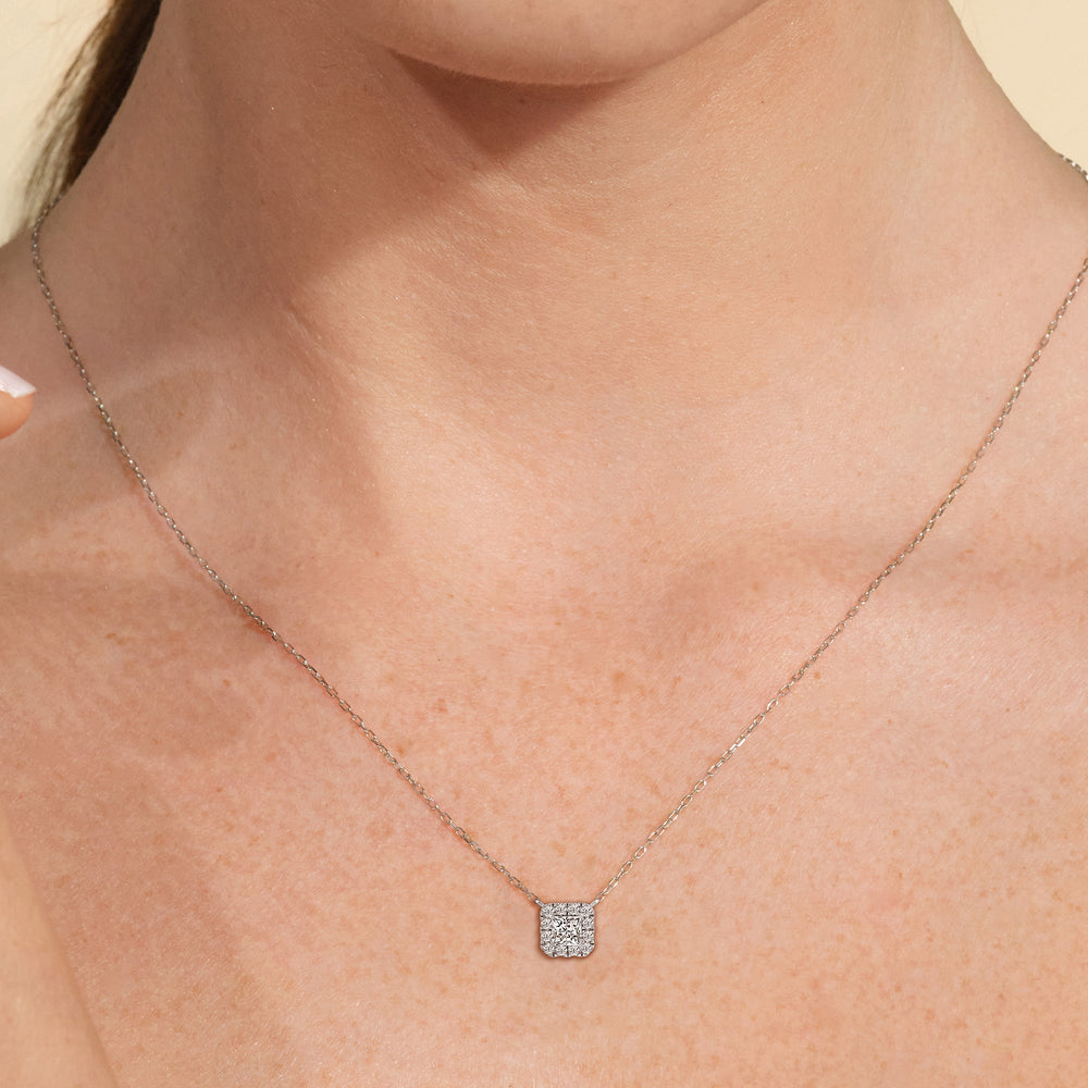 Halo Princess Lab Created Diamond Necklace with 14KT Yellow Gold / Lab / 3/4 Cut Diamond in 14KT Yellow Gold / Lab / 3/4 view 2
