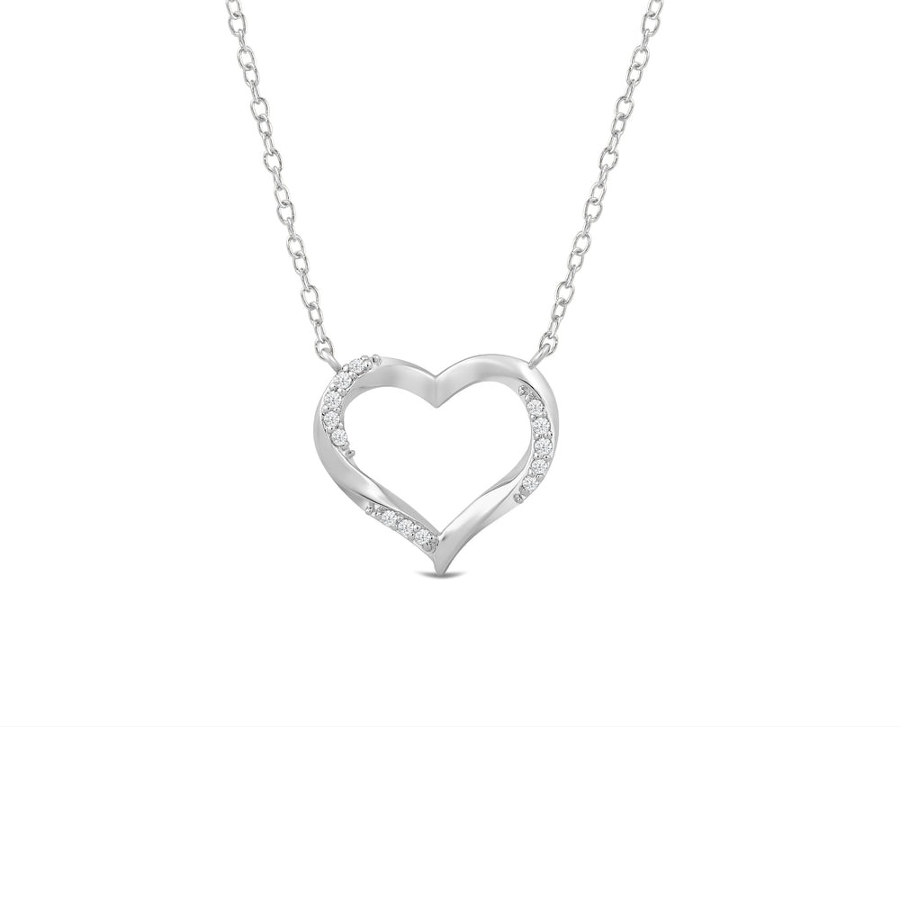 Twisted Lab Created Diamond Studded Heart Necklace with 14KT White Gold / Lab / 1/10 Cut Diamond in 14KT White Gold / Lab / 1/10 view 1
