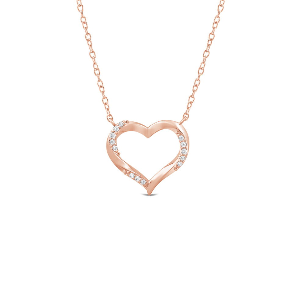 Twisted Lab Created Diamond Studded Heart Necklace with 14KT Rose Gold / Lab / 1/10 Cut Diamond in 14KT Rose Gold / Lab / 1/10 view 1

