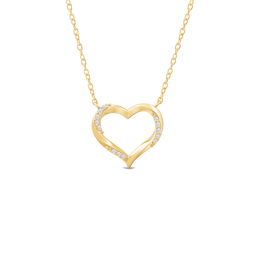Twisted Lab Created Diamond Studded Heart Necklace with 14KT Yellow Gold / Lab / 1/10 Cut Diamond in 14KT Yellow Gold / Lab / 1/10 view 1
