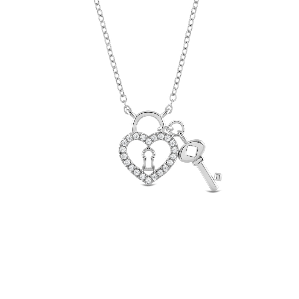 petite lab created diamond heart & key necklace
