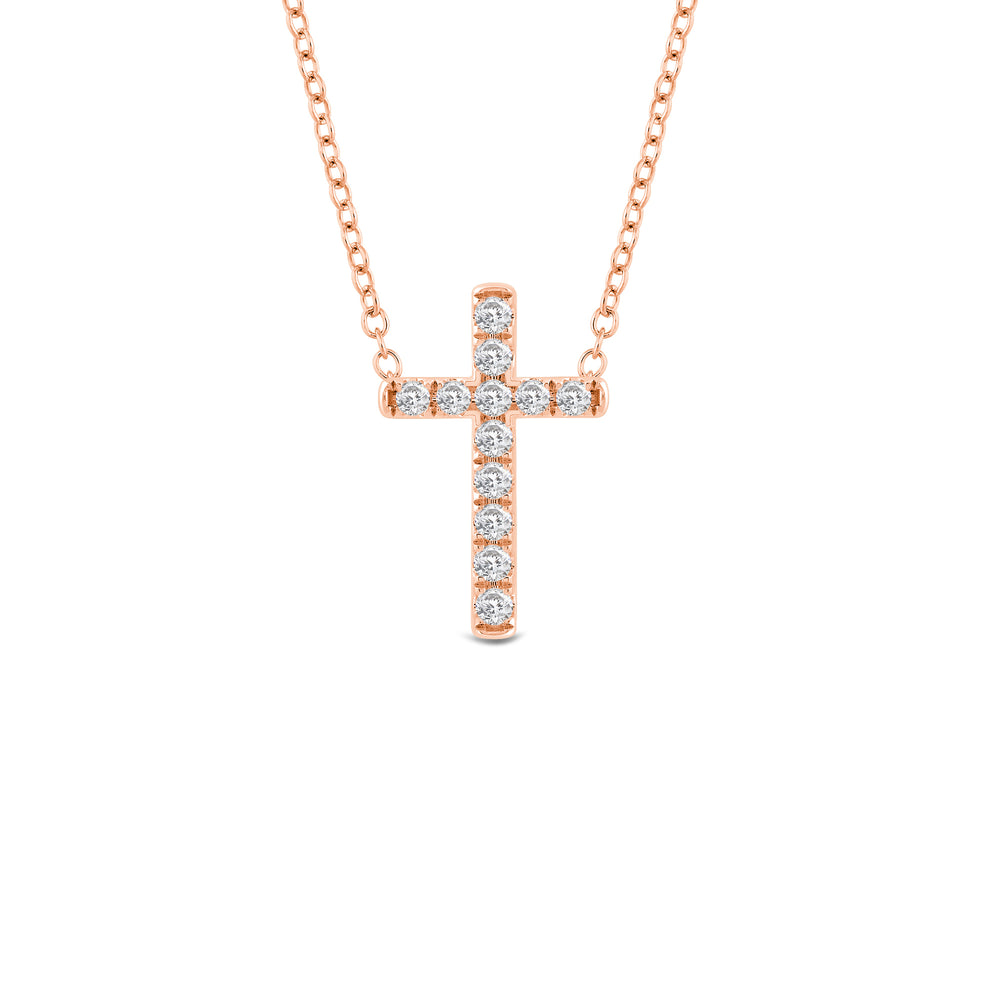 Petite Lab Created Diamond Cross Necklace with 14KT Rose Gold / Lab / 1/5 Cut Diamond in 14KT Rose Gold / Lab / 1/5 view 1
