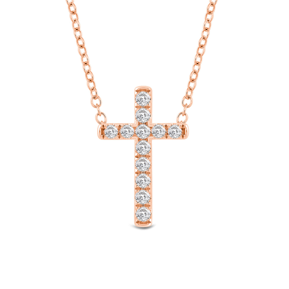 Petite Lab Created Diamond Cross Necklace with 14KT Rose Gold / Lab / 1/5 Cut Diamond in 14KT Rose Gold / Lab / 1/5 view 2
