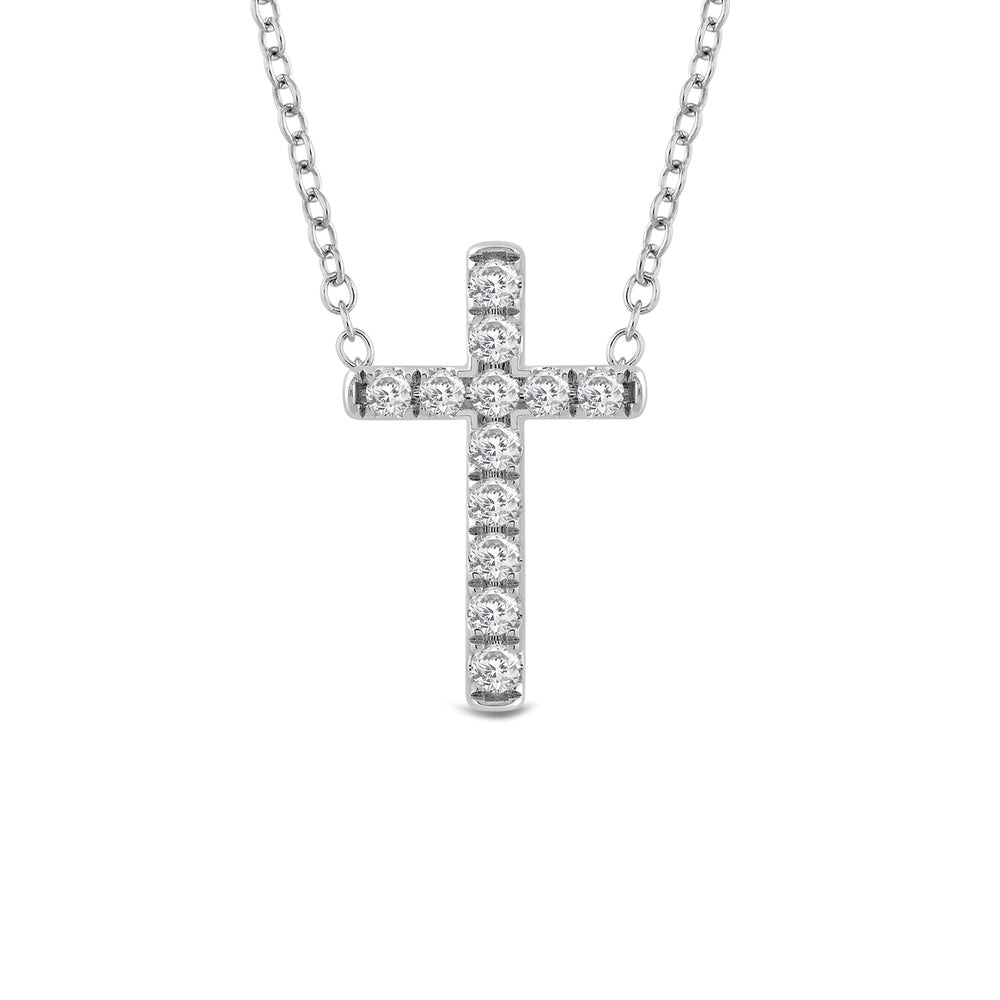 Petite Lab Created Diamond Cross Necklace with Sterling Silver / Lab / 1/3 Cut Diamond in 14KT Sterling Silver / Lab / 1/3 view 2
