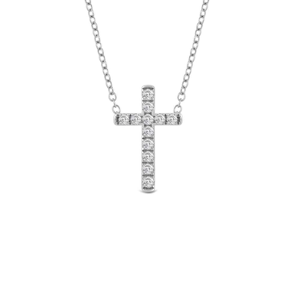 Petite Lab Created Diamond Cross Necklace with Sterling Silver / Lab / 1/3 Cut Diamond in 14KT Sterling Silver / Lab / 1/3 view 1
