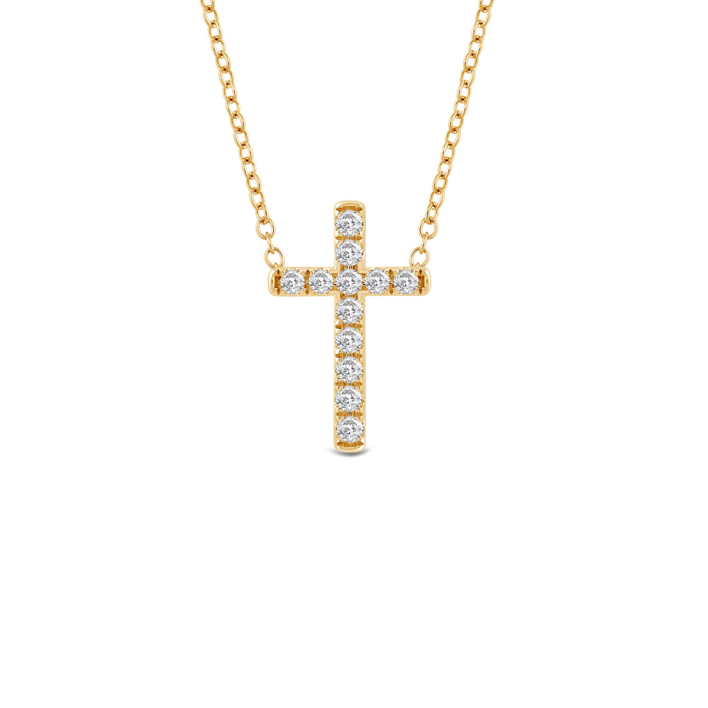 Petite Lab Created Diamond Cross Necklace with 14KT Yellow Gold / Lab / 1/5 Cut Diamond in 14KT Yellow Gold / Lab / 1/5 view 1
