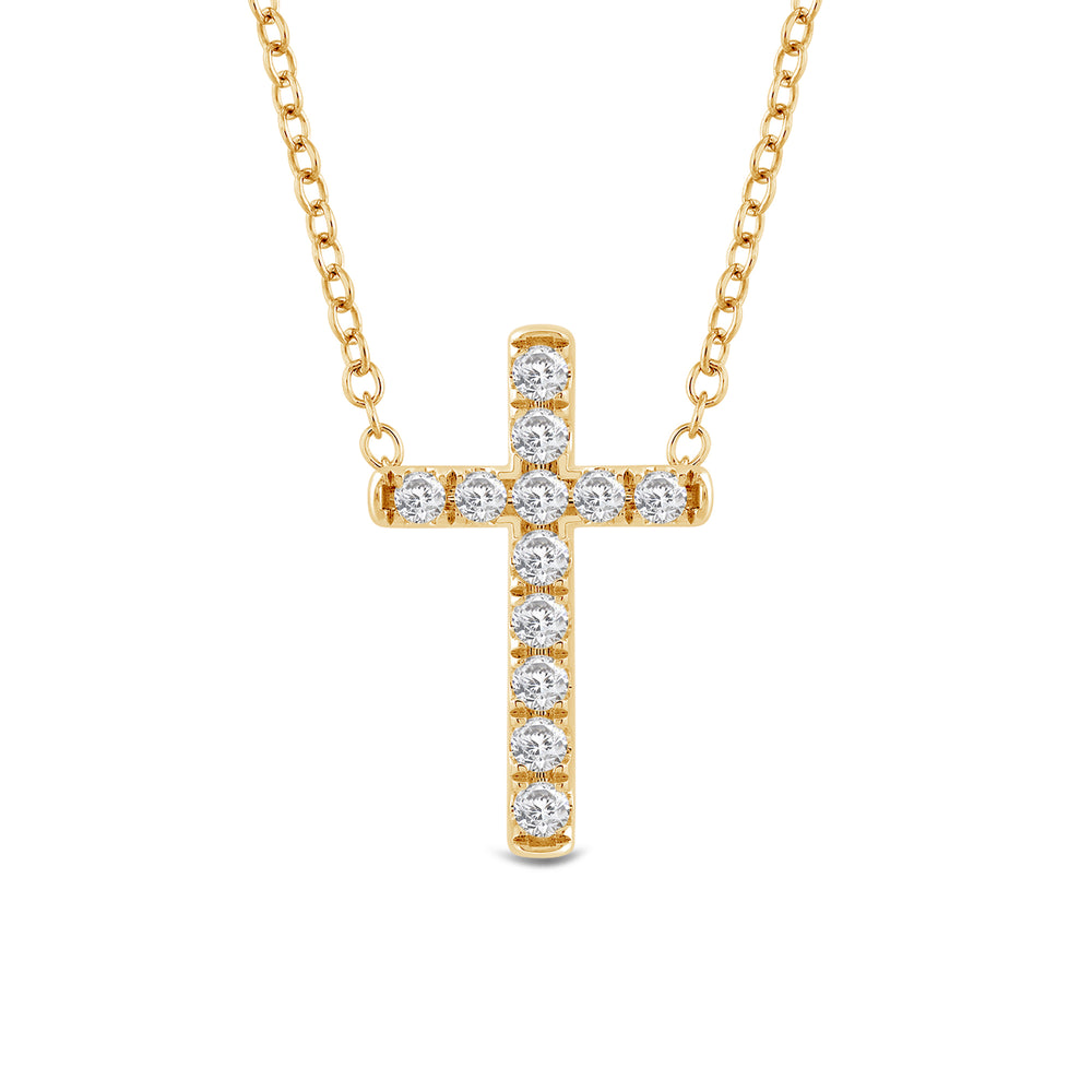 Petite Lab Created Diamond Cross Necklace with 14KT Yellow Gold / Lab / 1/5 Cut Diamond in 14KT Yellow Gold / Lab / 1/5 view 2
