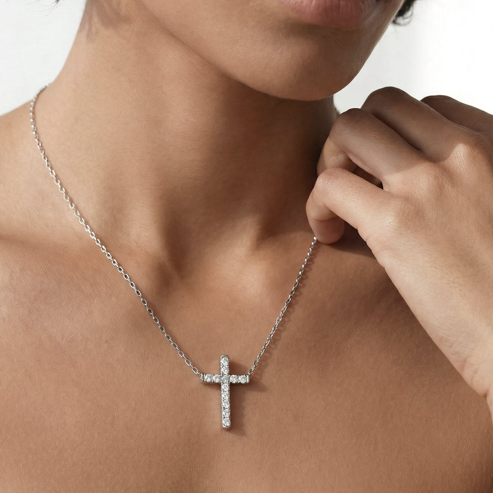 Petite Lab Created Diamond Cross Necklace with 14KT Rose Gold / Lab / 1/5 Cut Diamond in 14KT Rose Gold / Lab / 1/5 view 2

