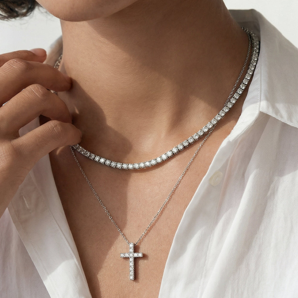 Petite Lab Created Diamond Cross Necklace with 14KT Yellow Gold / Lab / 1/5 Cut Diamond in 14KT Yellow Gold / Lab / 1/5 view 3
