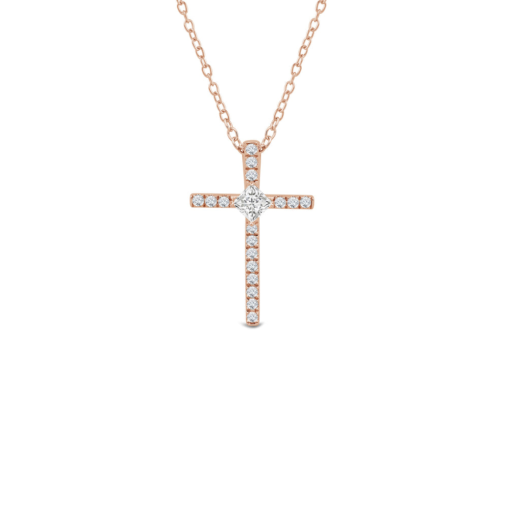 Kite Set Princess Lab Created Diamond Cross Pendant with 14KT Rose Gold / Lab / 1/3 Cut Diamond in 14KT Rose Gold / Lab / 1/3 view 1
