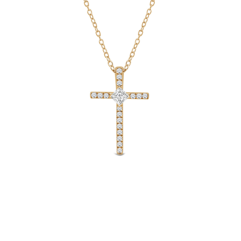 Kite Set Princess Lab Created Diamond Cross Pendant with 14KT Yellow Gold / Lab / 1/3 Cut Diamond in 14KT Yellow Gold / Lab / 1/3 view 1
