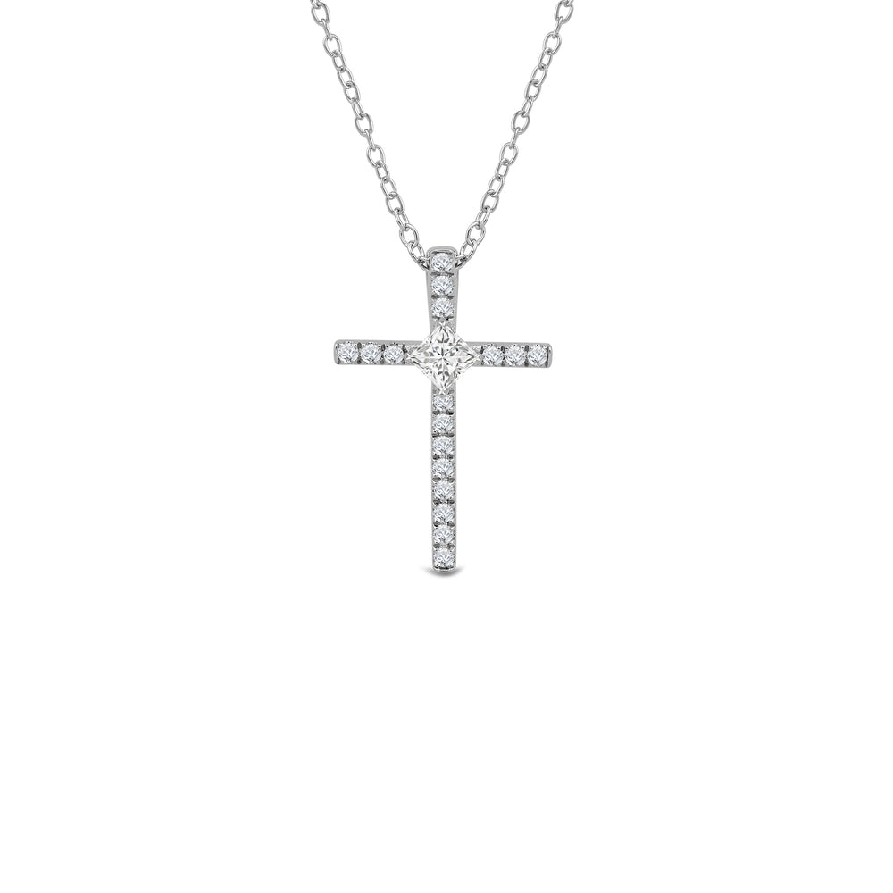 Kite Set Princess Lab Created Diamond Cross Pendant with 14KT White Gold / Lab / 1/3 Cut Diamond in 14KT White Gold / Lab / 1/3 view 1
