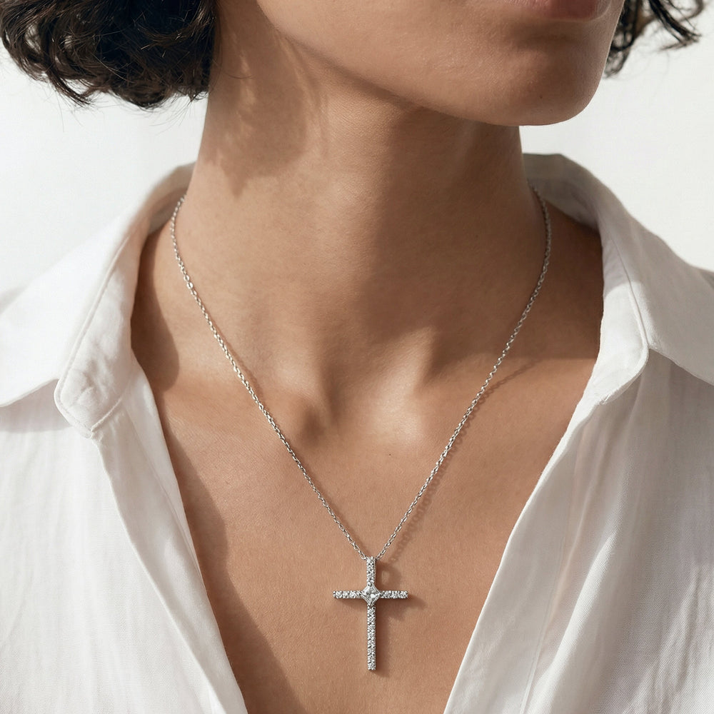 Kite Set Princess Lab Created Diamond Cross Pendant with 14KT Yellow Gold / Lab / 1/3 Cut Diamond in 14KT Yellow Gold / Lab / 1/3 view 2
