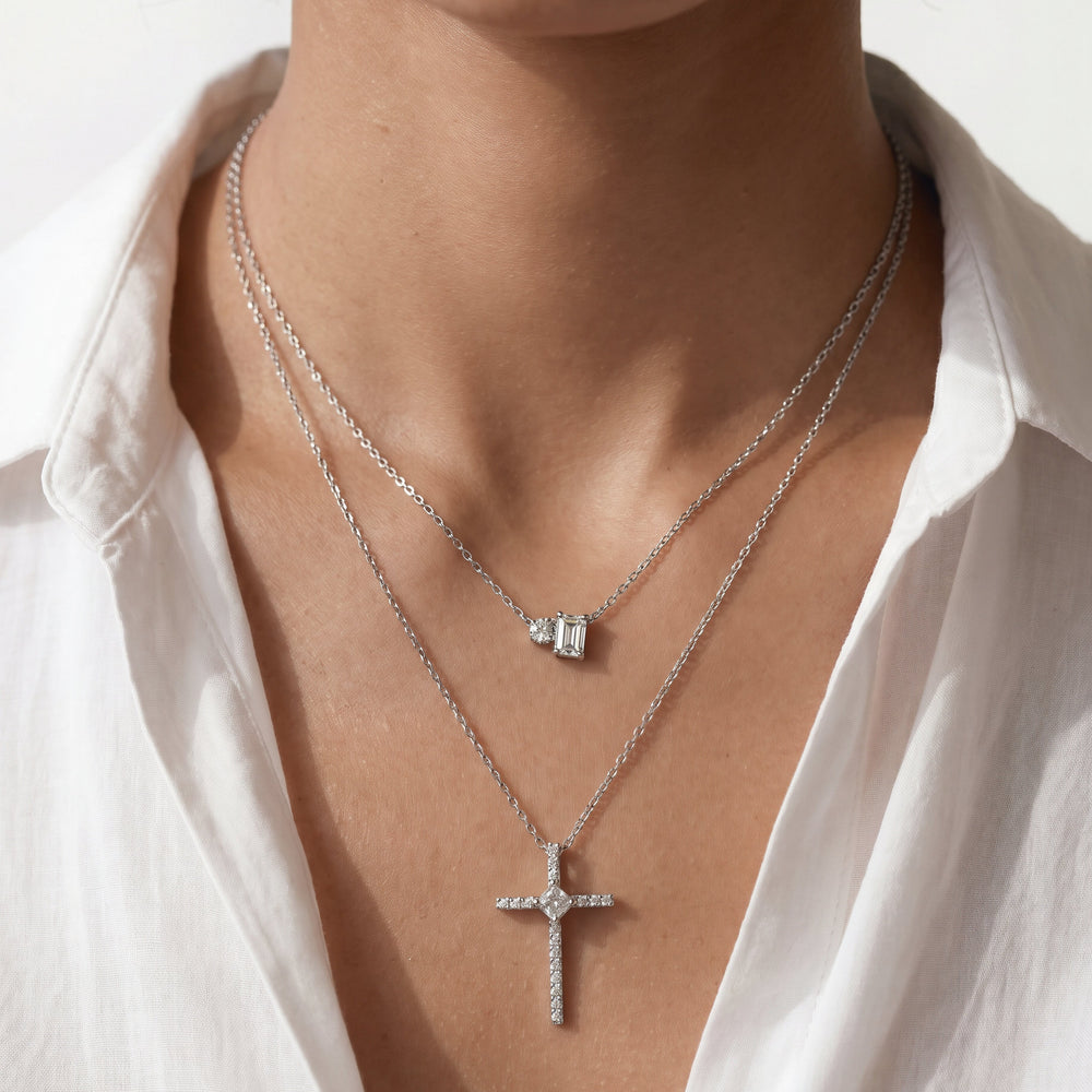 Kite Set Princess Lab Created Diamond Cross Pendant with 14KT Yellow Gold / Lab / 1/3 Cut Diamond in 14KT Yellow Gold / Lab / 1/3 view 3
