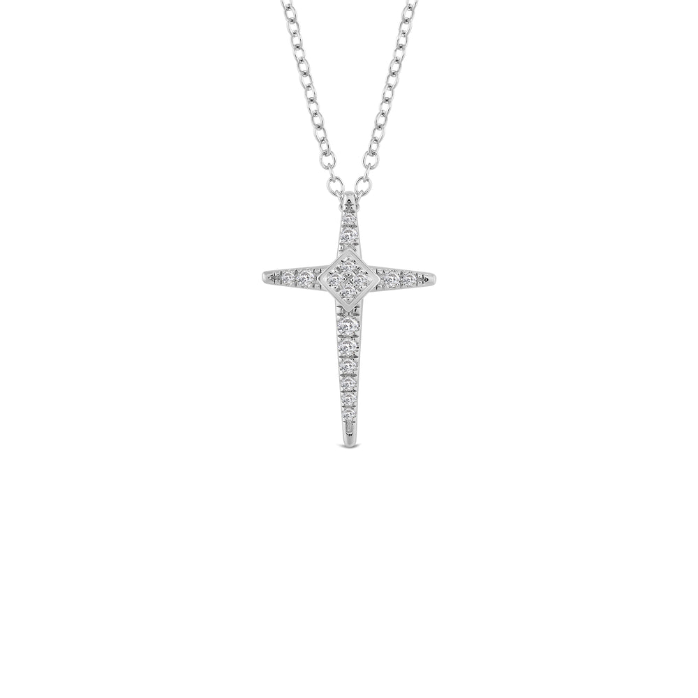 Pointed Lab Created Diamond Cross Pendant with 14KT White Gold / Lab / 1/8 Cut Diamond in 14KT White Gold / Lab / 1/8 view 1
