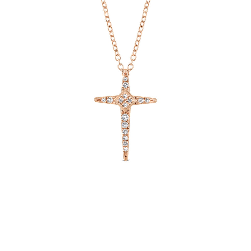 Pointed Lab Created Diamond Cross Pendant with 14KT Rose Gold / Lab / 1/8 Cut Diamond in 14KT Rose Gold / Lab / 1/8 view 1
