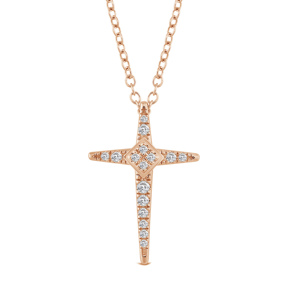 Pointed Lab Created Diamond Cross Pendant with 14KT Rose Gold / Lab / 1/8 Cut Diamond in 14KT Rose Gold / Lab / 1/8 view 2
