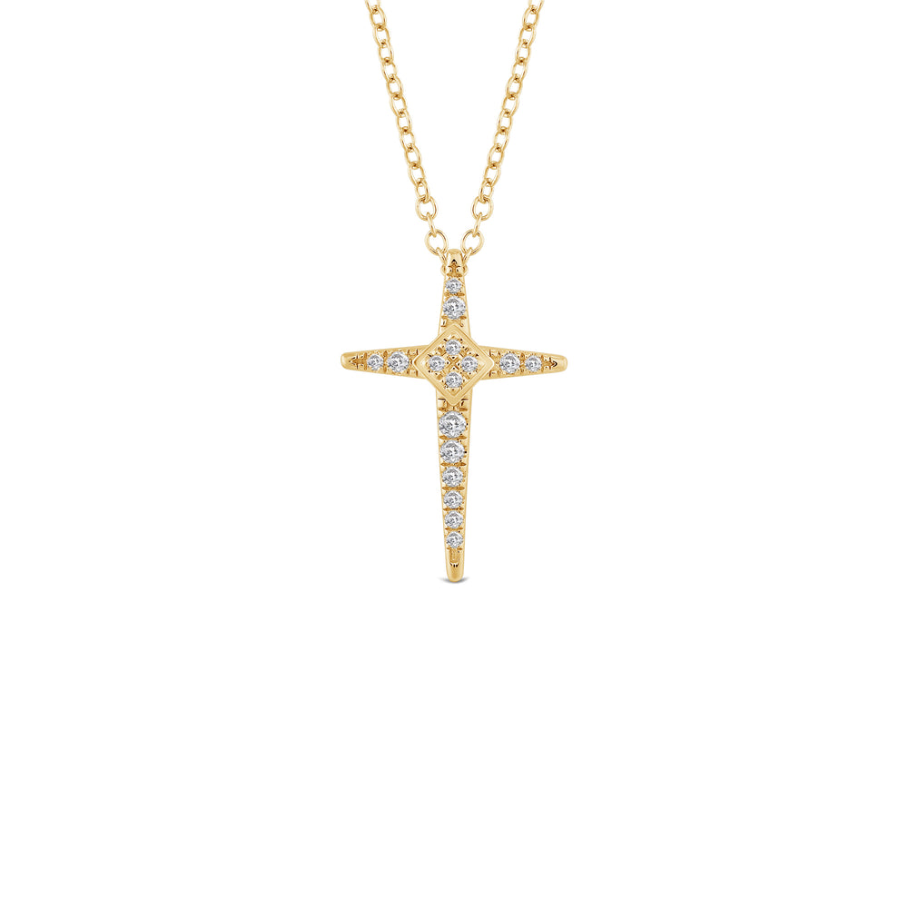 Pointed Lab Created Diamond Cross Pendant with 14KT Yellow Gold / Lab / 1/8 Cut Diamond in 14KT Yellow Gold / Lab / 1/8 view 1

