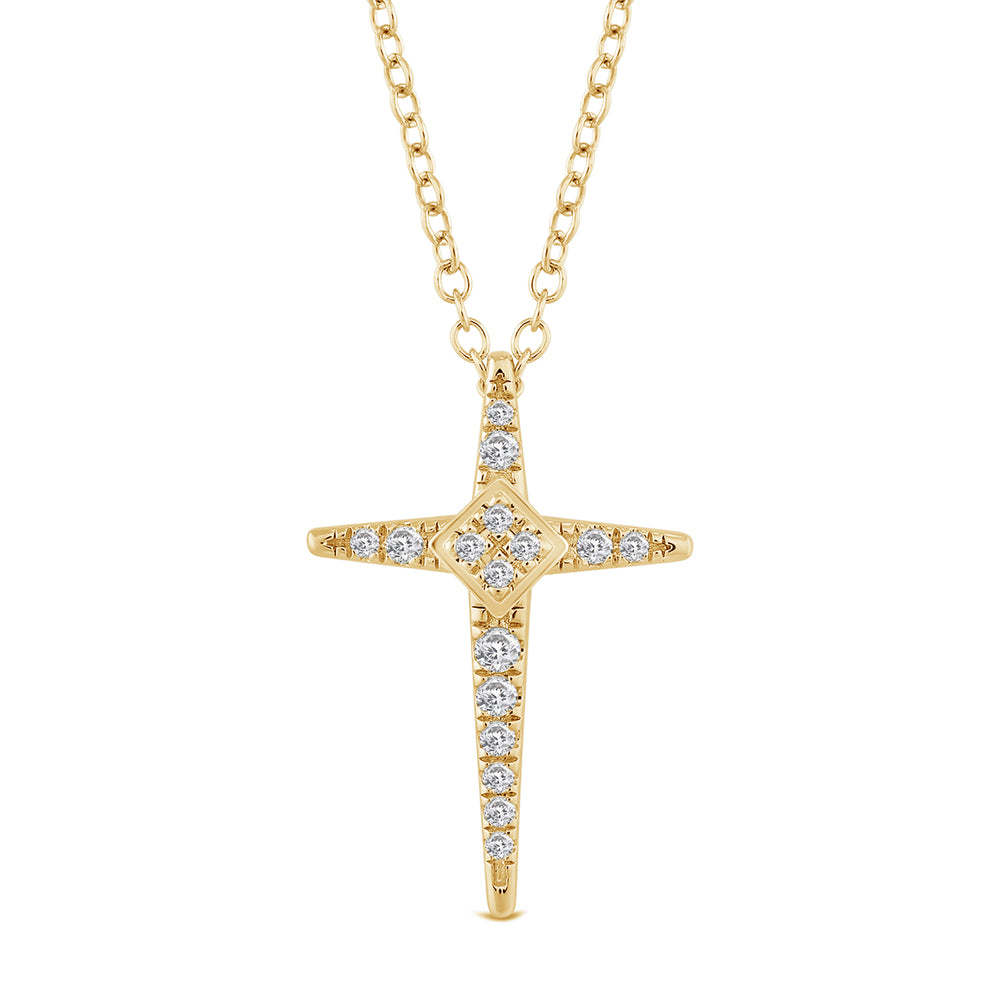 Pointed Lab Created Diamond Cross Pendant with 14KT Yellow Gold / Lab / 1/8 Cut Diamond in 14KT Yellow Gold / Lab / 1/8 view 2
