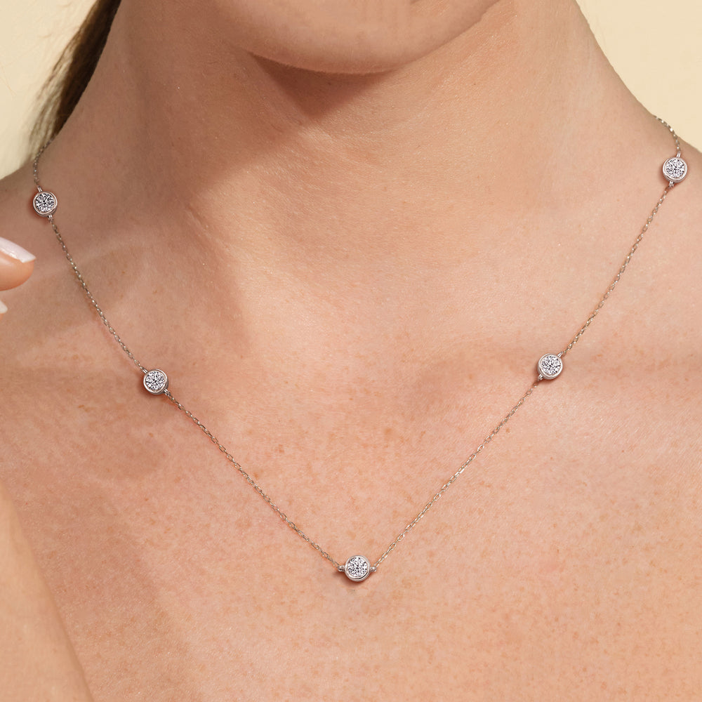 Five Stone Station Diamond Necklace with 14KT Yellow Gold / Lab / 1/2 Cut Diamond in 14KT Yellow Gold / Lab / 1/2 view 5

