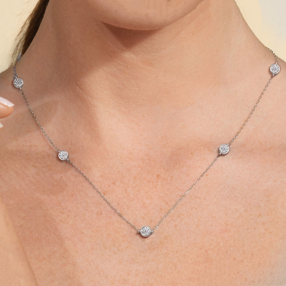 Five Stone Station Diamond Necklace with 14KT Rose Gold / Lab / 1 Cut Diamond in 14KT Rose Gold / Lab / 1 view 2
