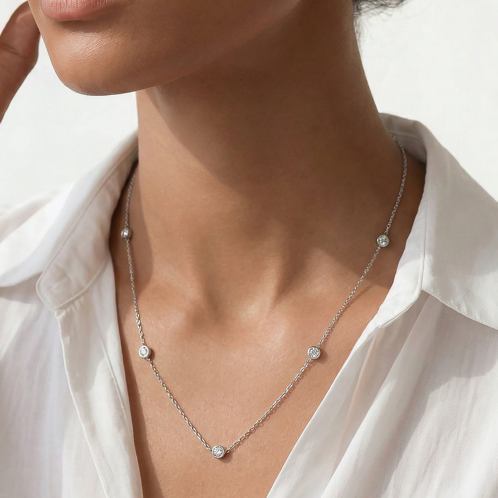 Five Stone Station Diamond Necklace with 14KT Yellow Gold / Lab / 1 Cut Diamond in 14KT Yellow Gold / Lab / 1 view 2
