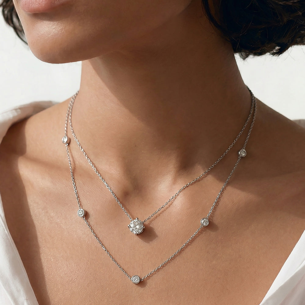 Five Stone Station Diamond Necklace with 14KT Yellow Gold / Lab / 1 Cut Diamond in 14KT Yellow Gold / Lab / 1 view 3
