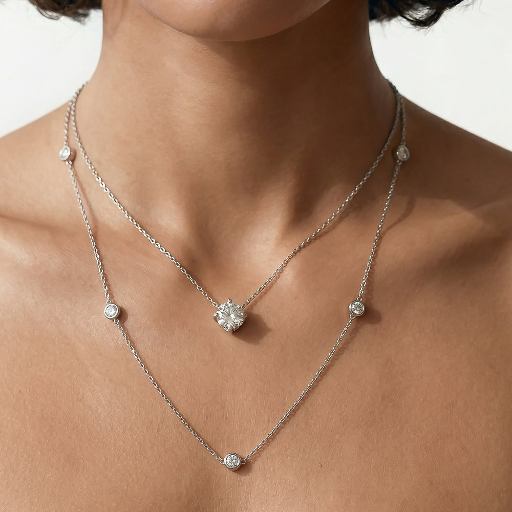 Five Stone Station Diamond Necklace with 14KT Yellow Gold / Lab / 1 Cut Diamond in 14KT Yellow Gold / Lab / 1 view 5

