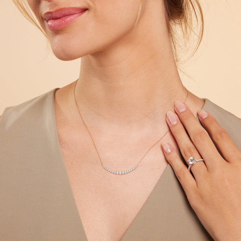 Diamond Line Chain Necklace with 14KT Yellow Gold / Lab / 1 Cut Diamond in 14KT Yellow Gold / Lab / 1 view 3
