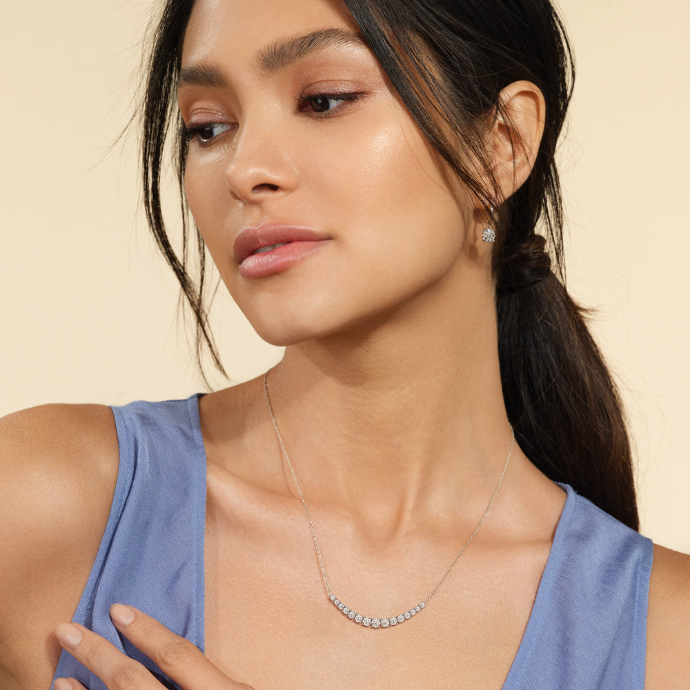 Diamond Line Chain Necklace with 14KT Rose Gold / Lab / 3 Cut Diamond in 14KT Rose Gold / Lab / 3 view 3
