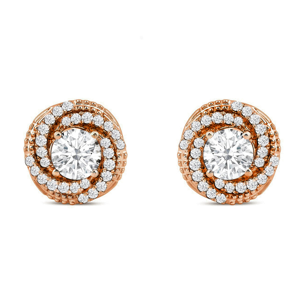 Galaxy Halo Diamond Earrings with 14KT Rose Gold / Lab / 2 Cut Diamond in 14KT Rose Gold / Lab / 2 view 4
